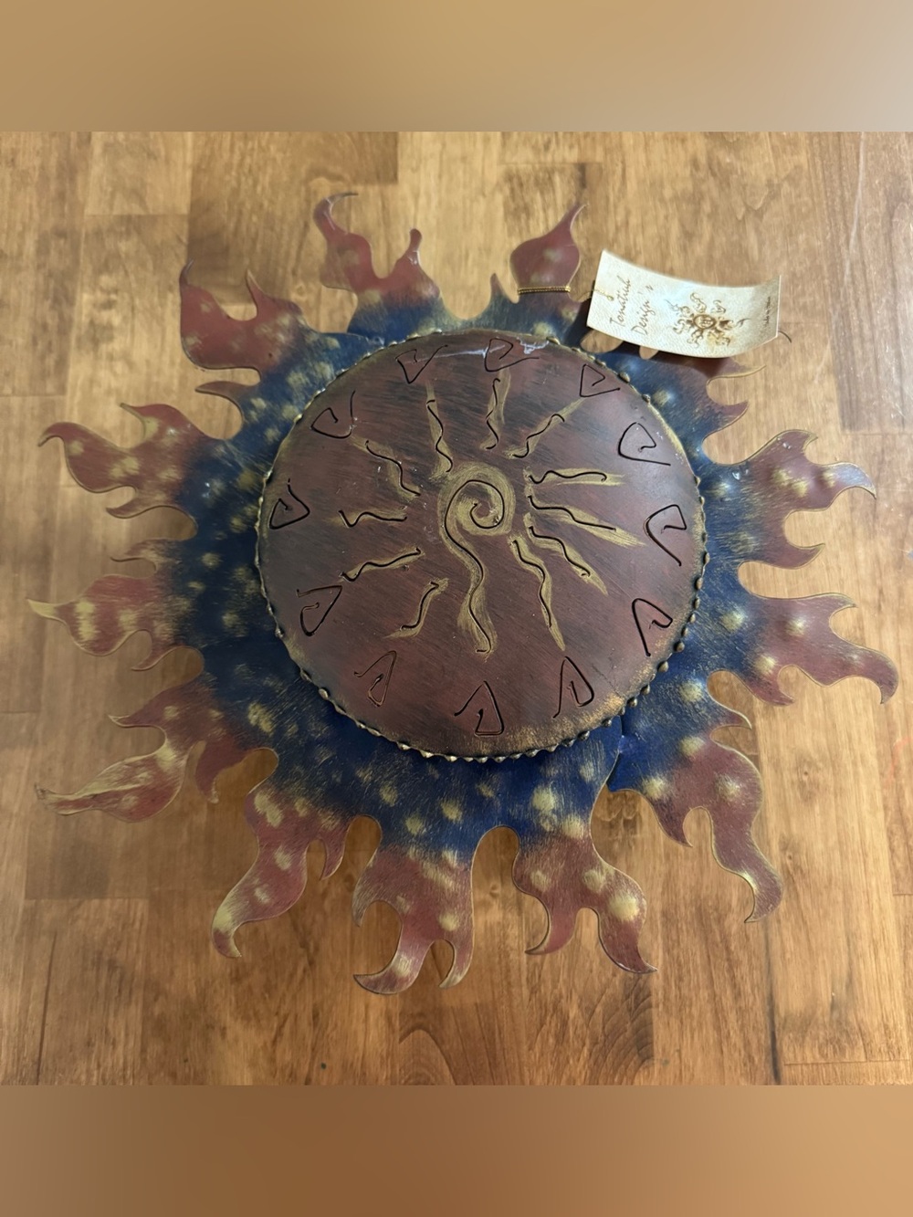 Vintage Celestial Sun Copper Patina Hanging Candal Garden Decor